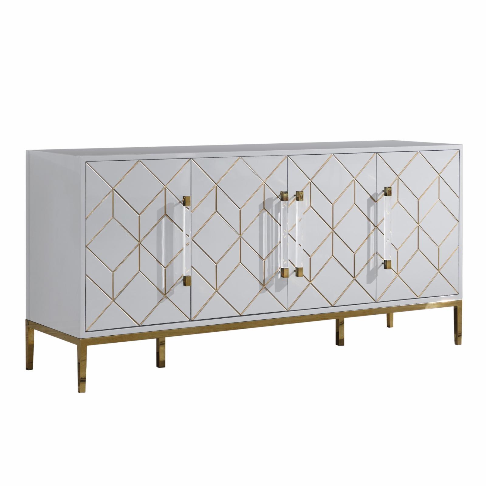 Best Master Furniture Iside 65" Modern Wood Sideboard with Gold Accents in White