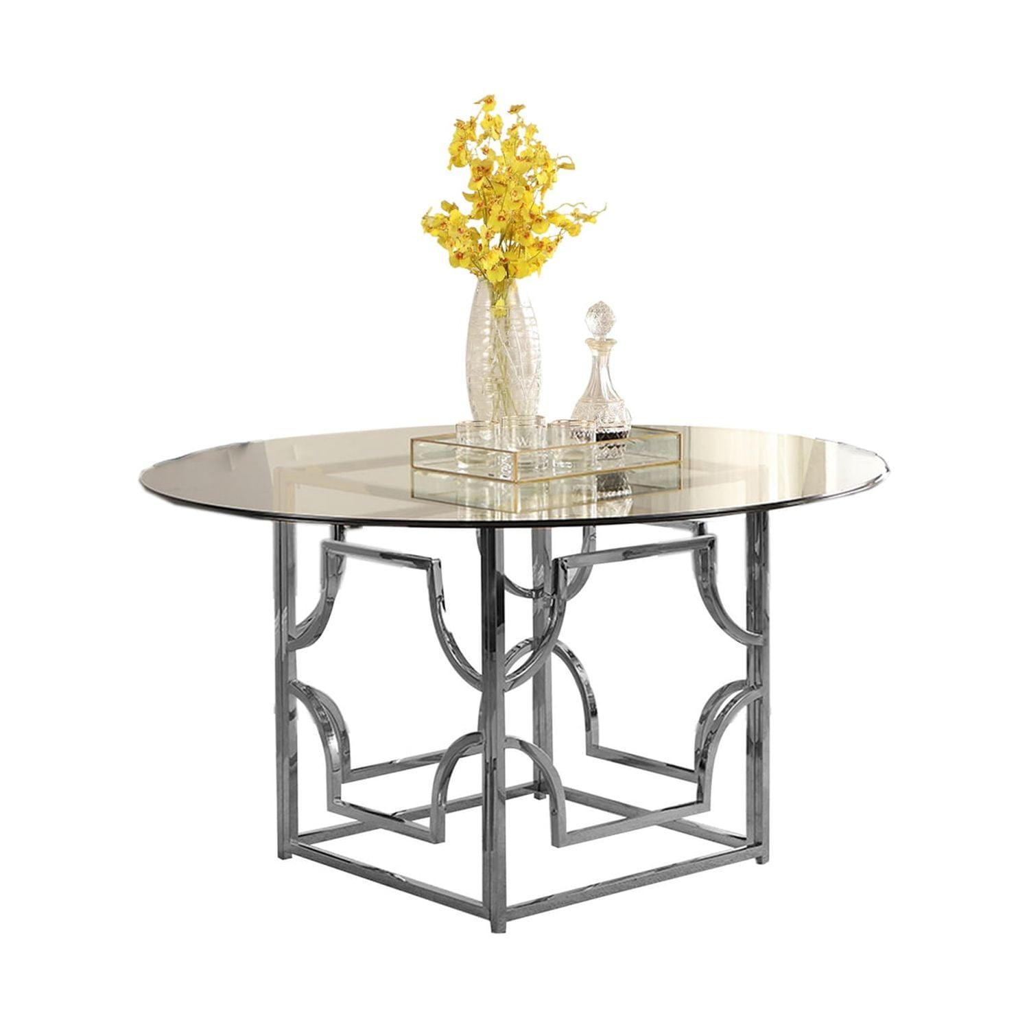 Contemporary 54" Round Glass Dining Table with Metal Pedestal