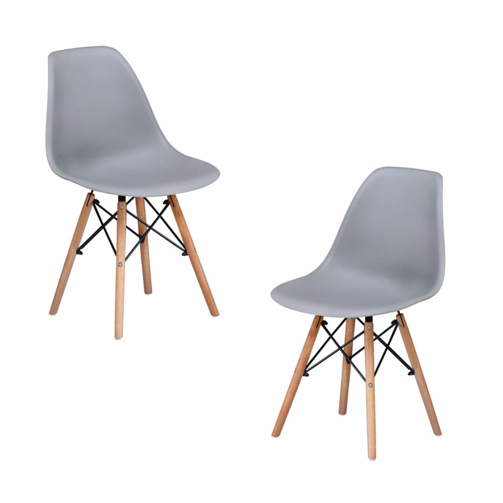 Contemporary Gray Beech Wood and Plastic Side Chair Set of 4
