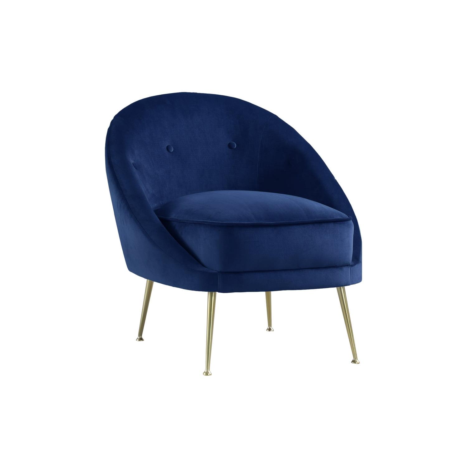 Navy Velvet Curved Accent Chair with Gold Legs