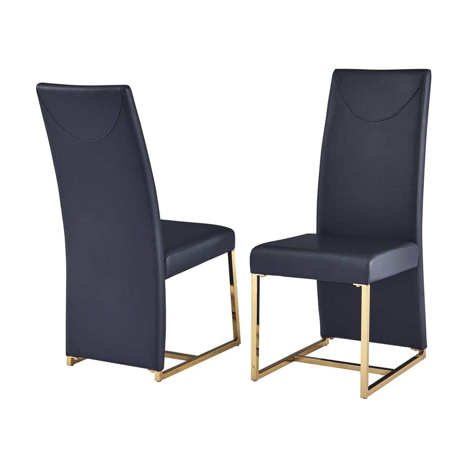 Parsons Black Faux Leather High Back Dining Chairs with Chrome Legs