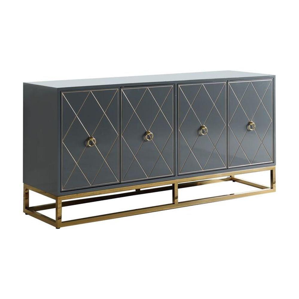 Best Master Furniture Senior 64" Transitional Wood Sideboard in Gray/Gold Plated