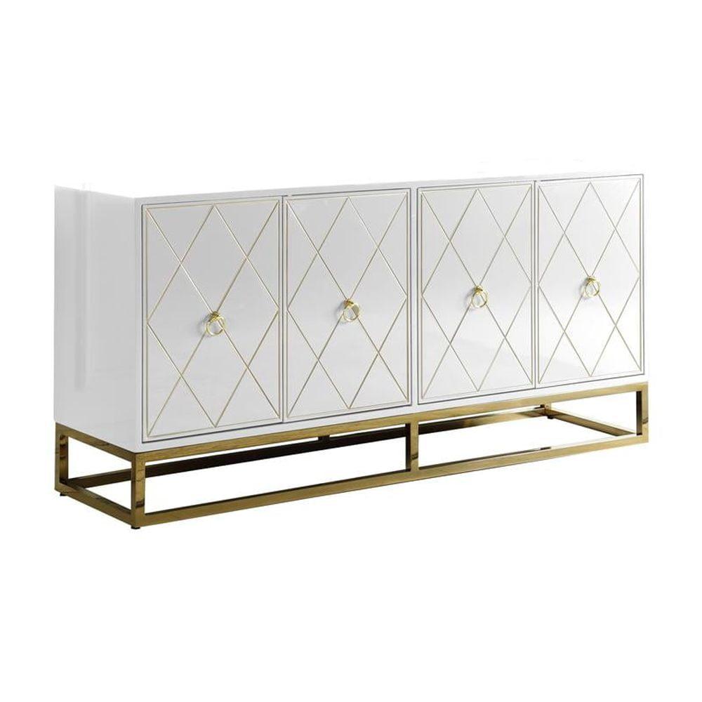 Best Master Furniture Senior 64" Transitional Wood Sideboard in White/Gold