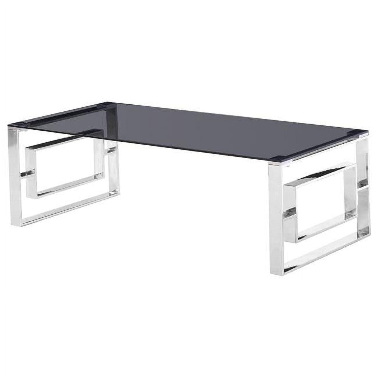 Contemporary Smoked Glass and Silver Stainless Steel Coffee Table