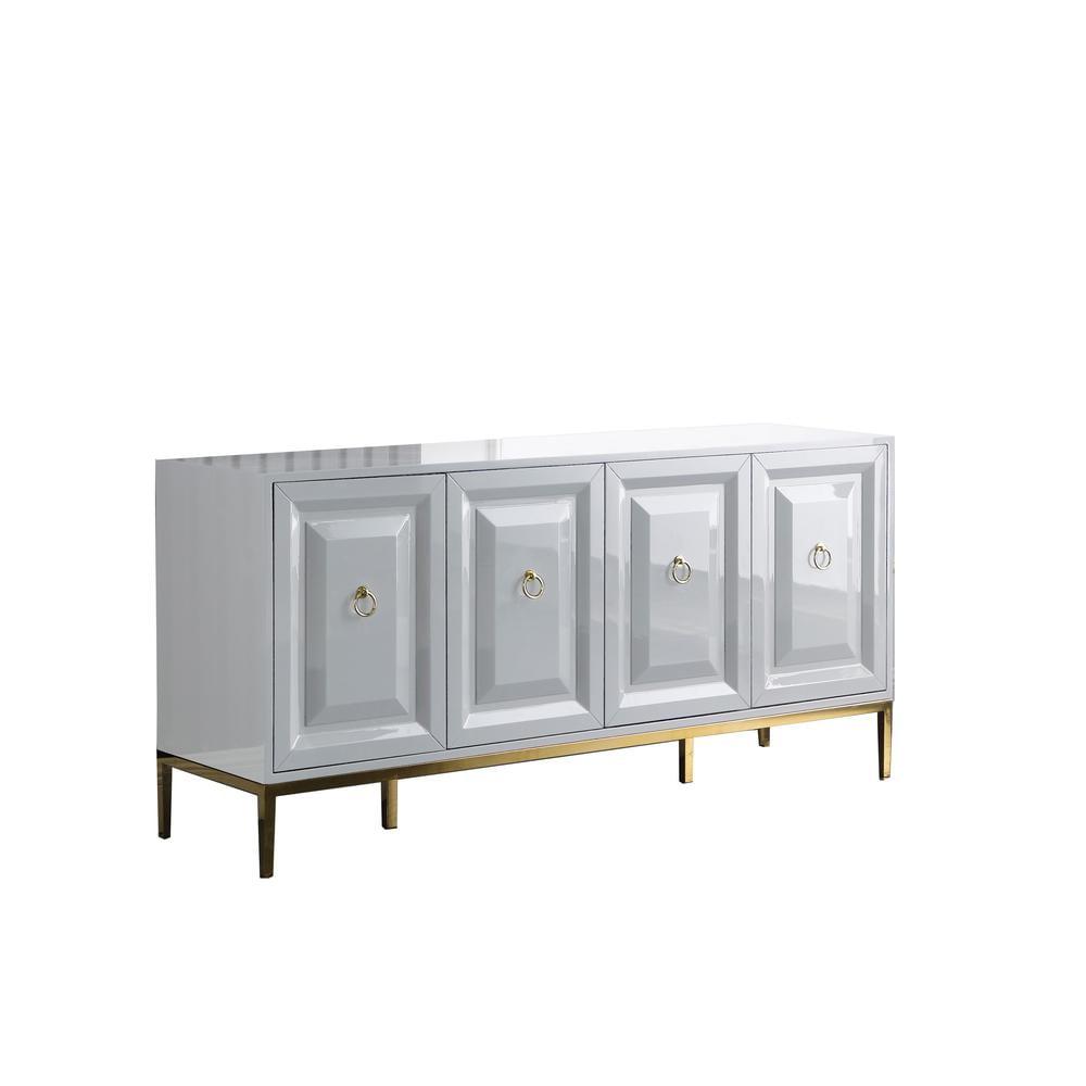 Modern White Lacquer Sideboard with Gold Accents and Soft-Close Drawers