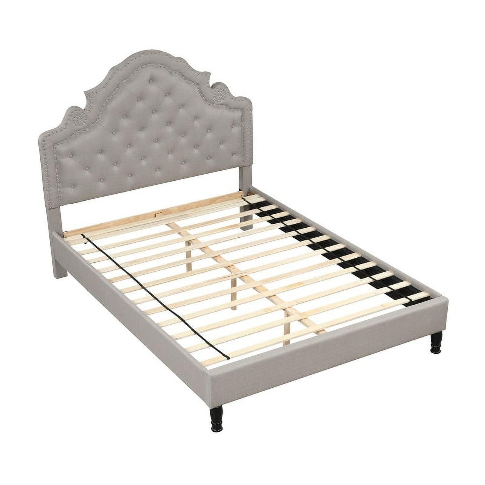 Best Master Furniture Theresa Linen Fabric King Bed with Nailhead Trim in Gray