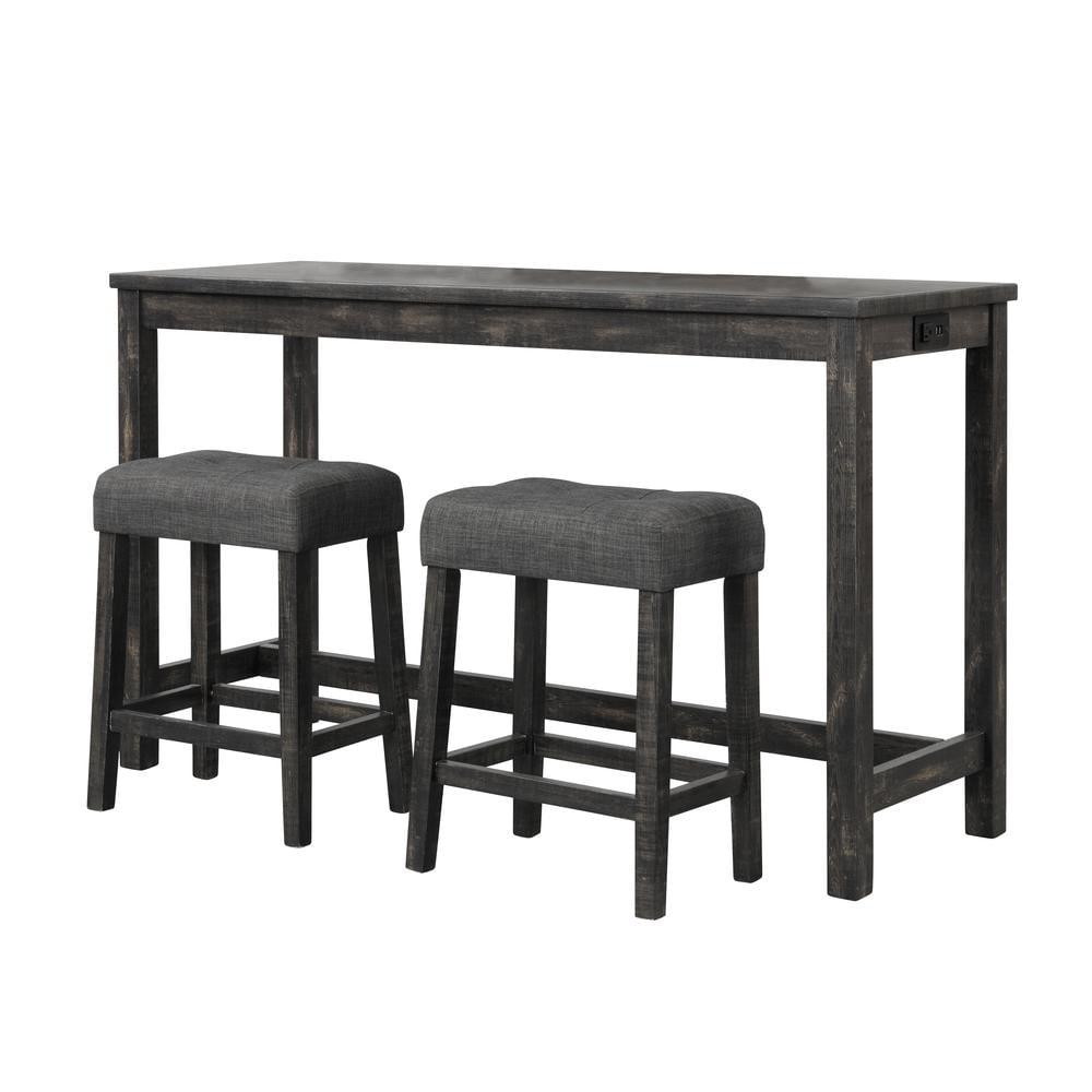 Gray Engineered Wood Bar Set with Linen-Blend Stools