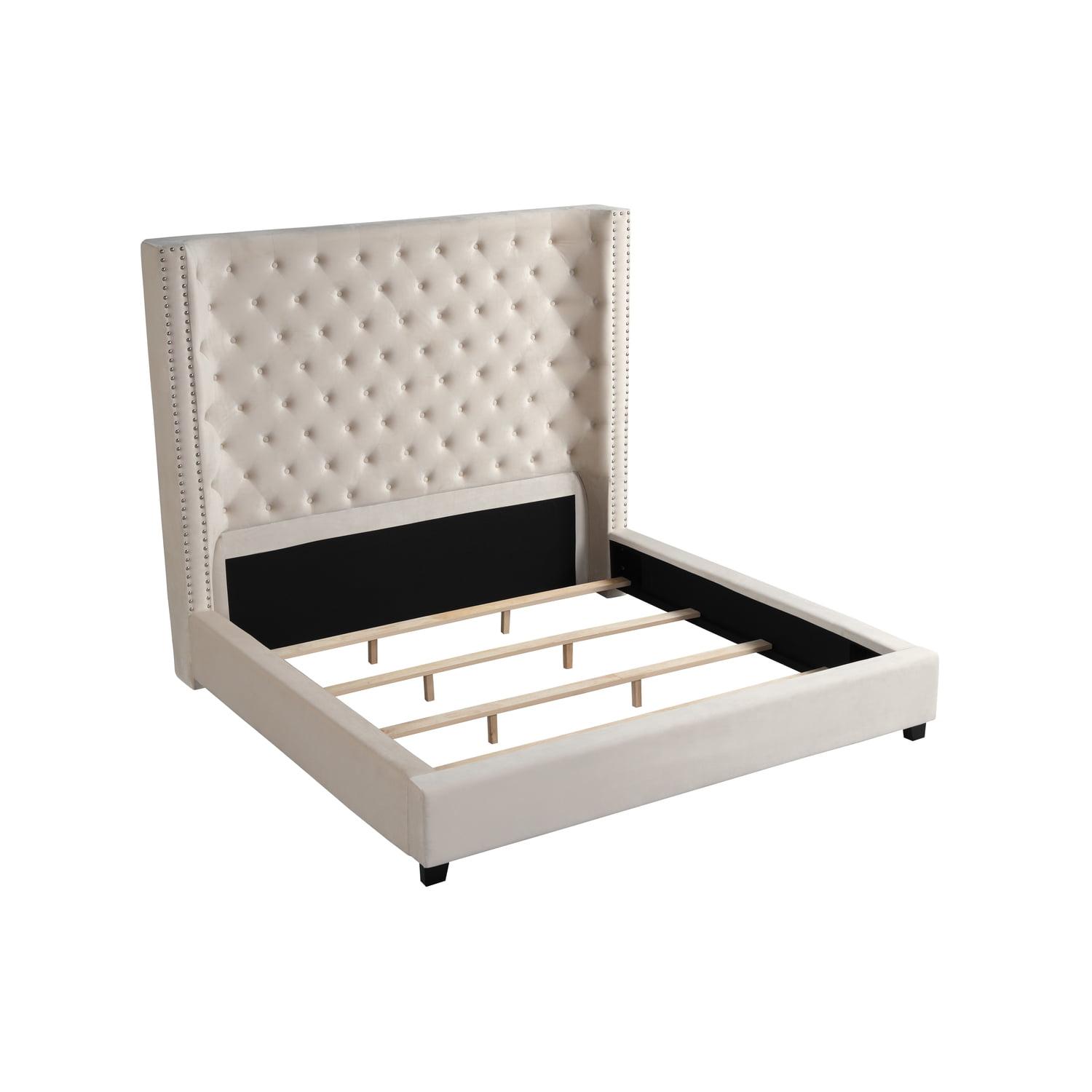 Regal Velvet Nailhead-Trim King Platform Bed with Upholstered Headboard