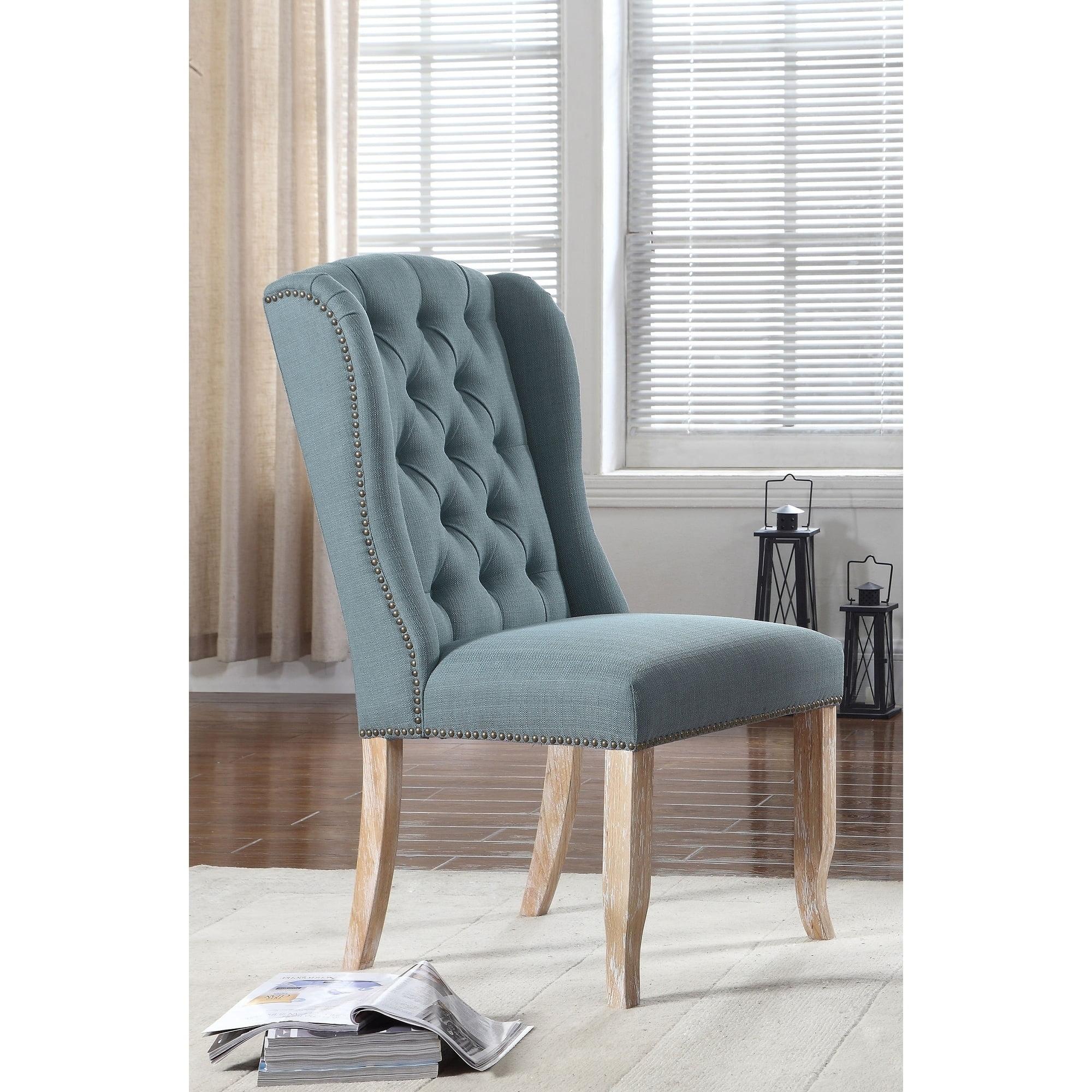 Best Master Huntington Tufted Back Fabric Dining Side Chair- Sea Blue (Set of 2)