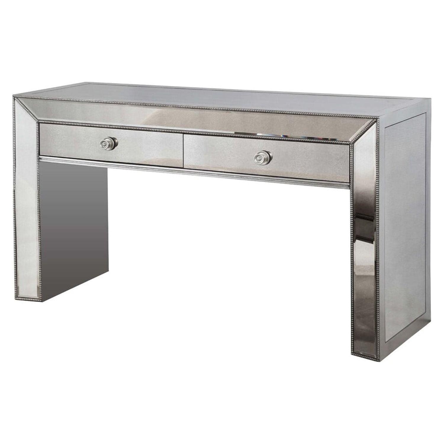 Jameson Distressed Wood Console Table with Silver Mirrored Inlays