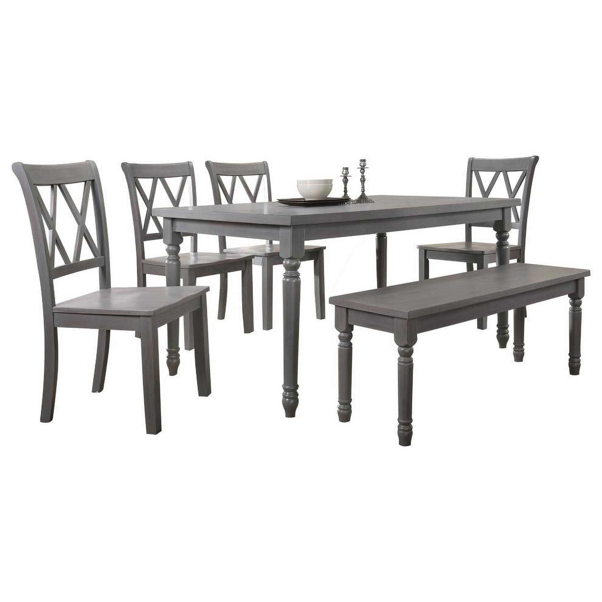 Rustic Gray 6-Piece Solid Wood Dining Set with Bench