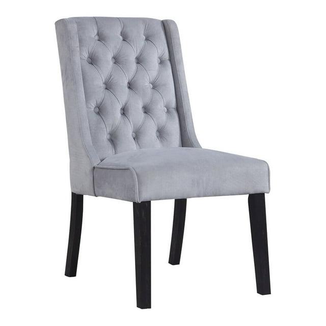Best Master Newport Tufted Back Wood Dining Side Chair in Gray (Set of 2)