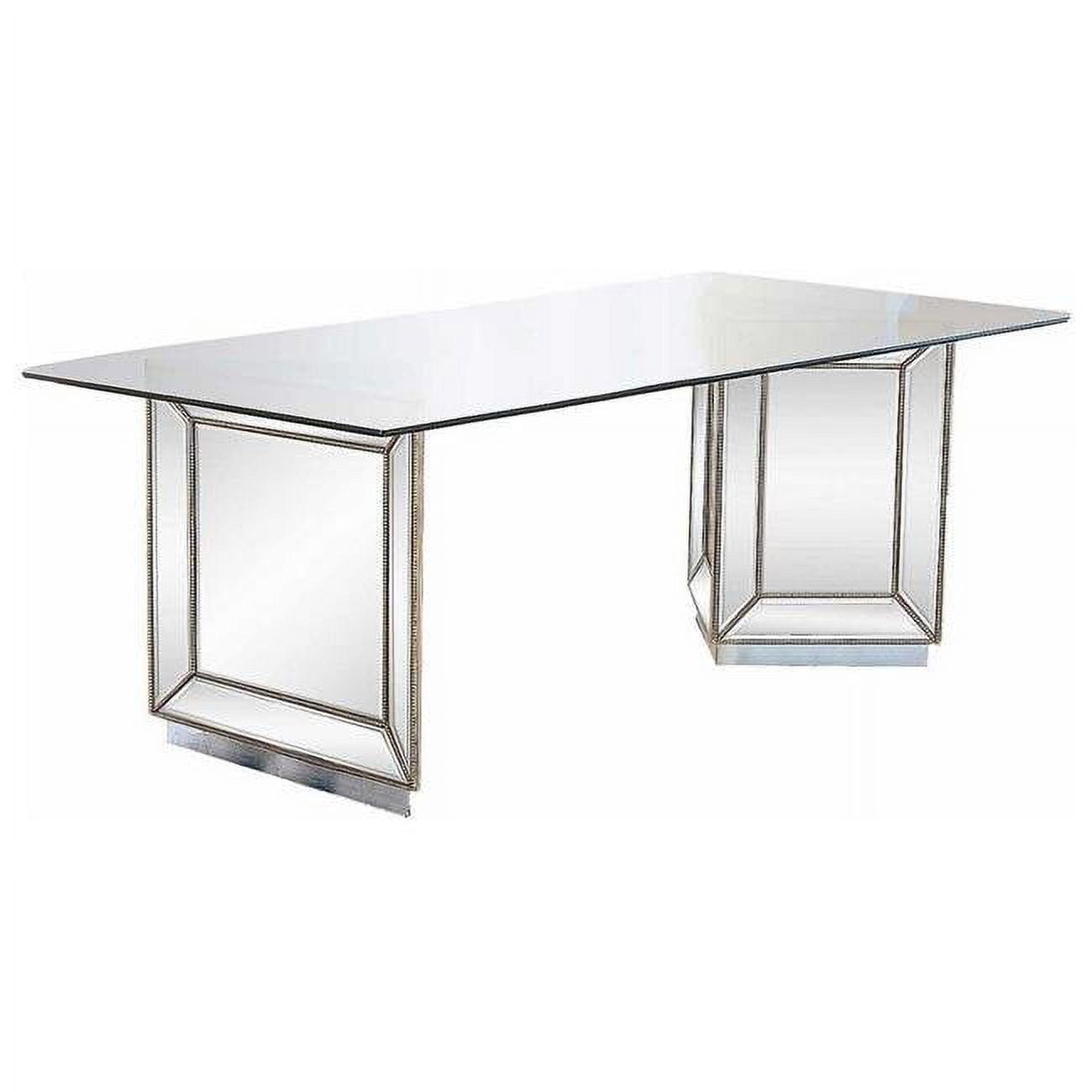 Nicolette Transitional 96" Mirrored Silver Dining Table with Glass Top