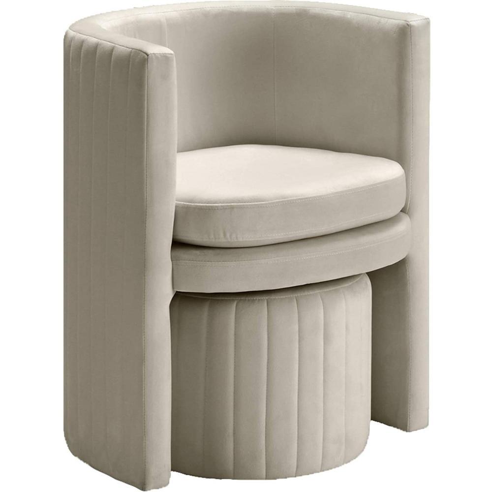 Best Master Seager Cream Velvet Round Arm Chair with Ottoman