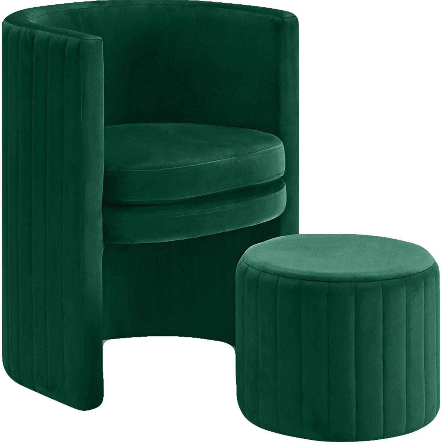 Best Master Seager Green Velvet Round Arm Chair with Ottoman