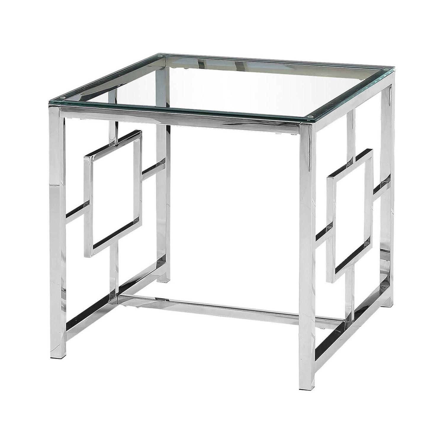 22" Square Silver Stainless Steel & Glass End Table