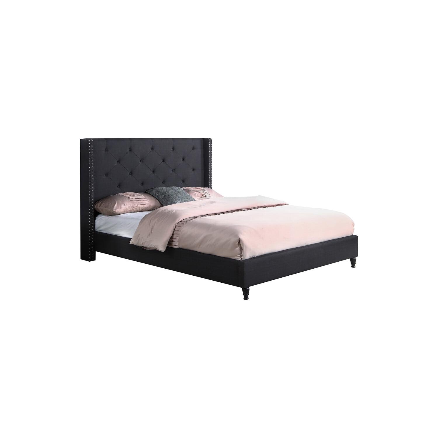 Best Master Valentina Fabric Upholstered Wingback Cal King Platform Bed in Black