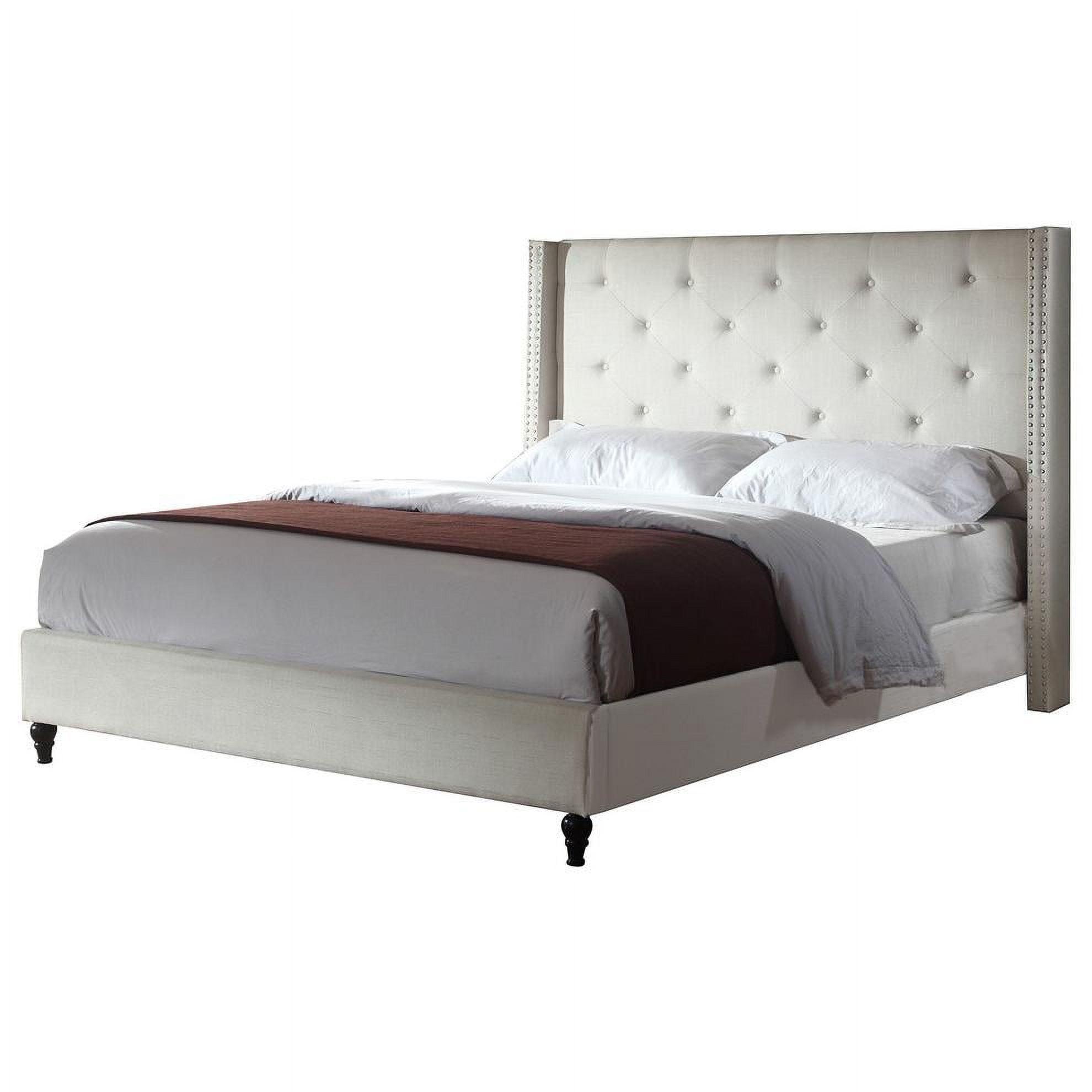 Best Master Valentina Fabric Upholstered Wingback E.King Platform Bed in Beige