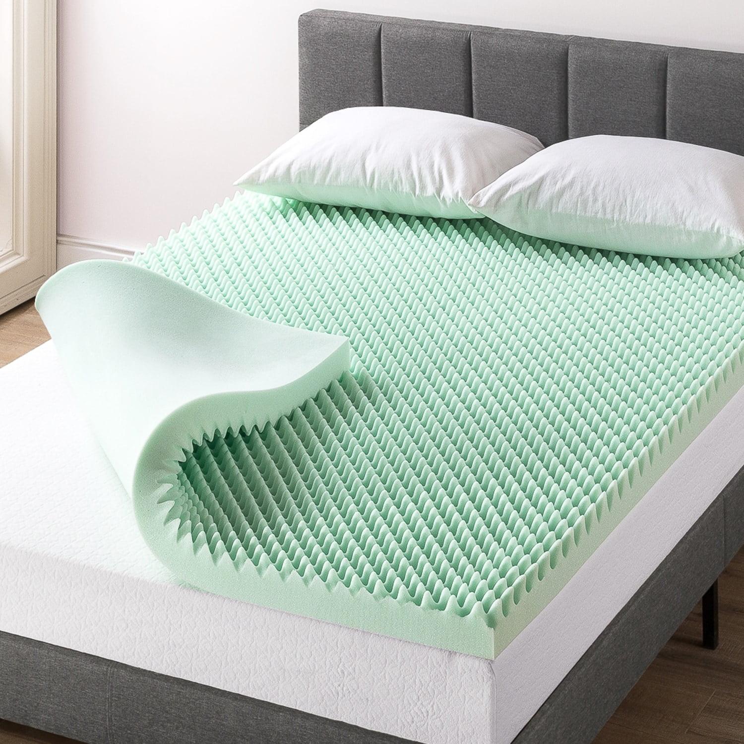 Twin Green Egg Crate Memory Foam Mattress Topper with Aloe