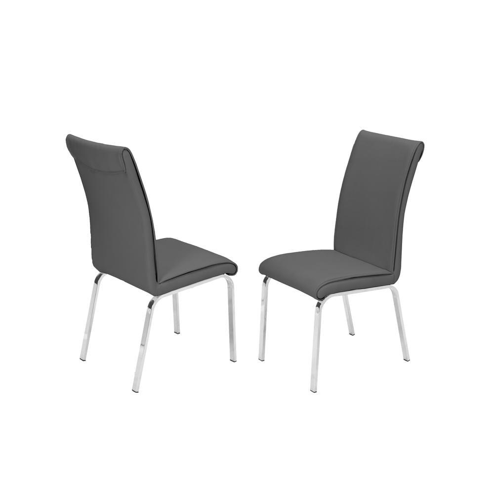 Gray Faux Leather High Back Side Chairs with Metal Legs, Set of 2