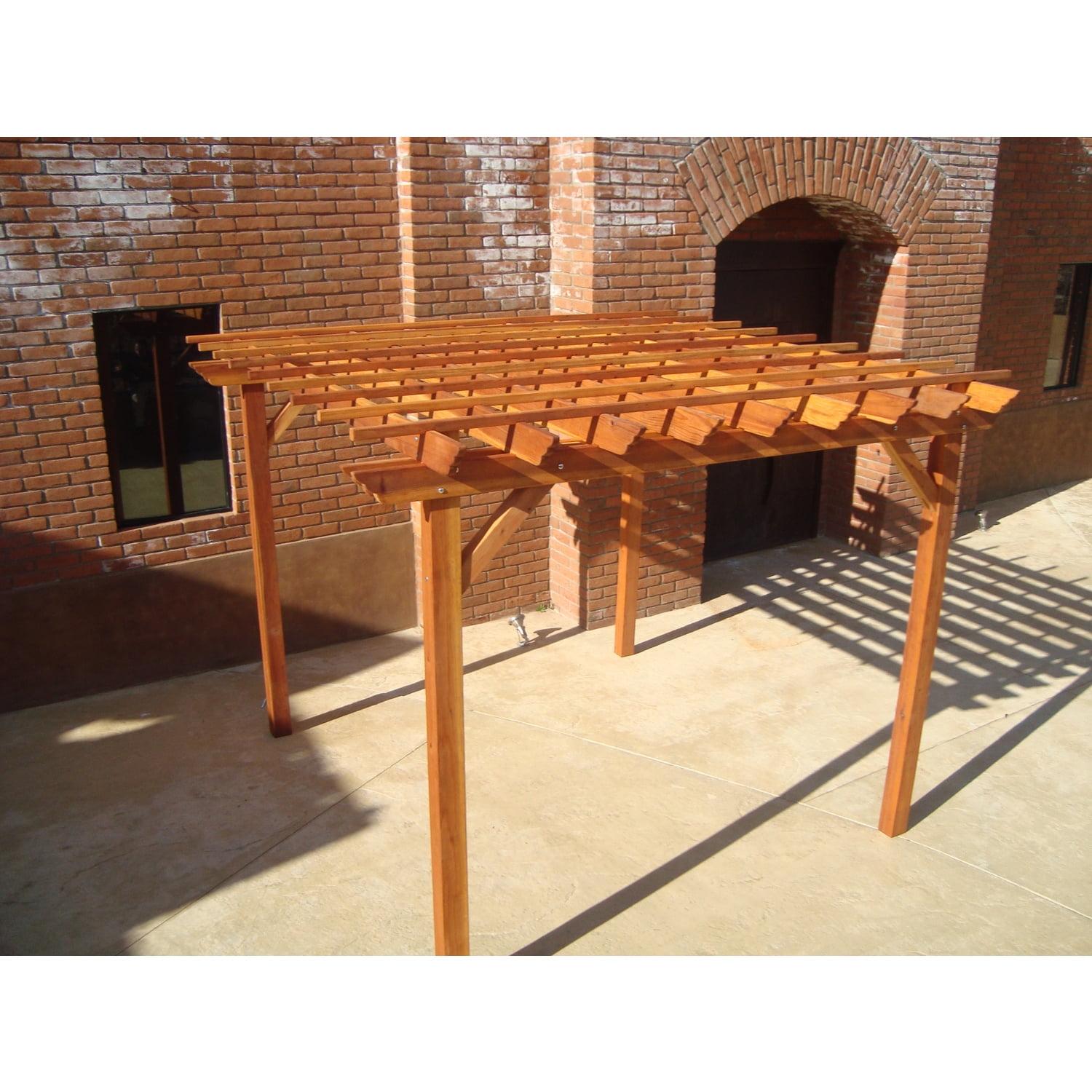 Best Redwood 14ft x 14ft Farmhouse Solid Wood Super Deck Pergola in Natural