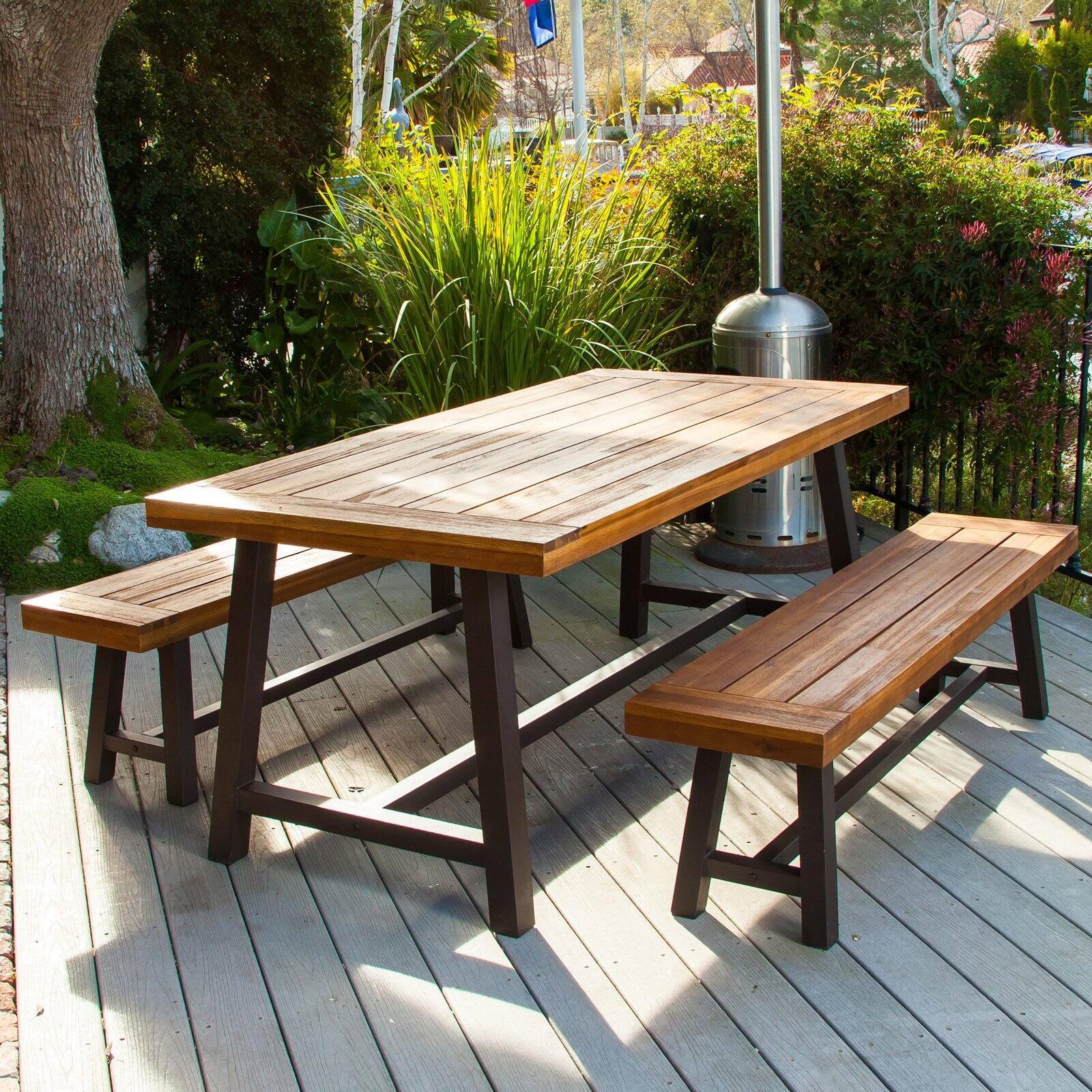 Carlisle 71'' Rustic Wood and Iron Patio Dining Set