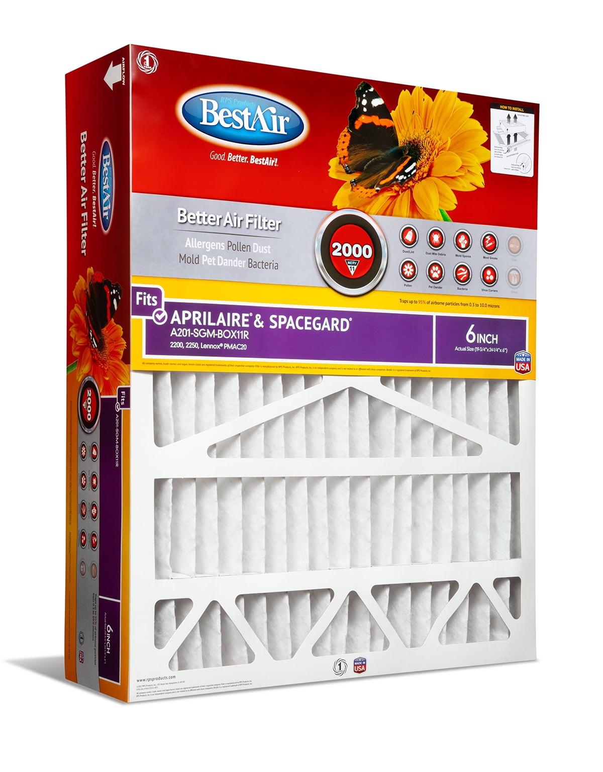 BestAir 2pk 20" x 25" x 6" Aprilaire & Spacegard Box Replacement Air Furnace Filter MERV 11: Space-Gard 2200, EPA Certified