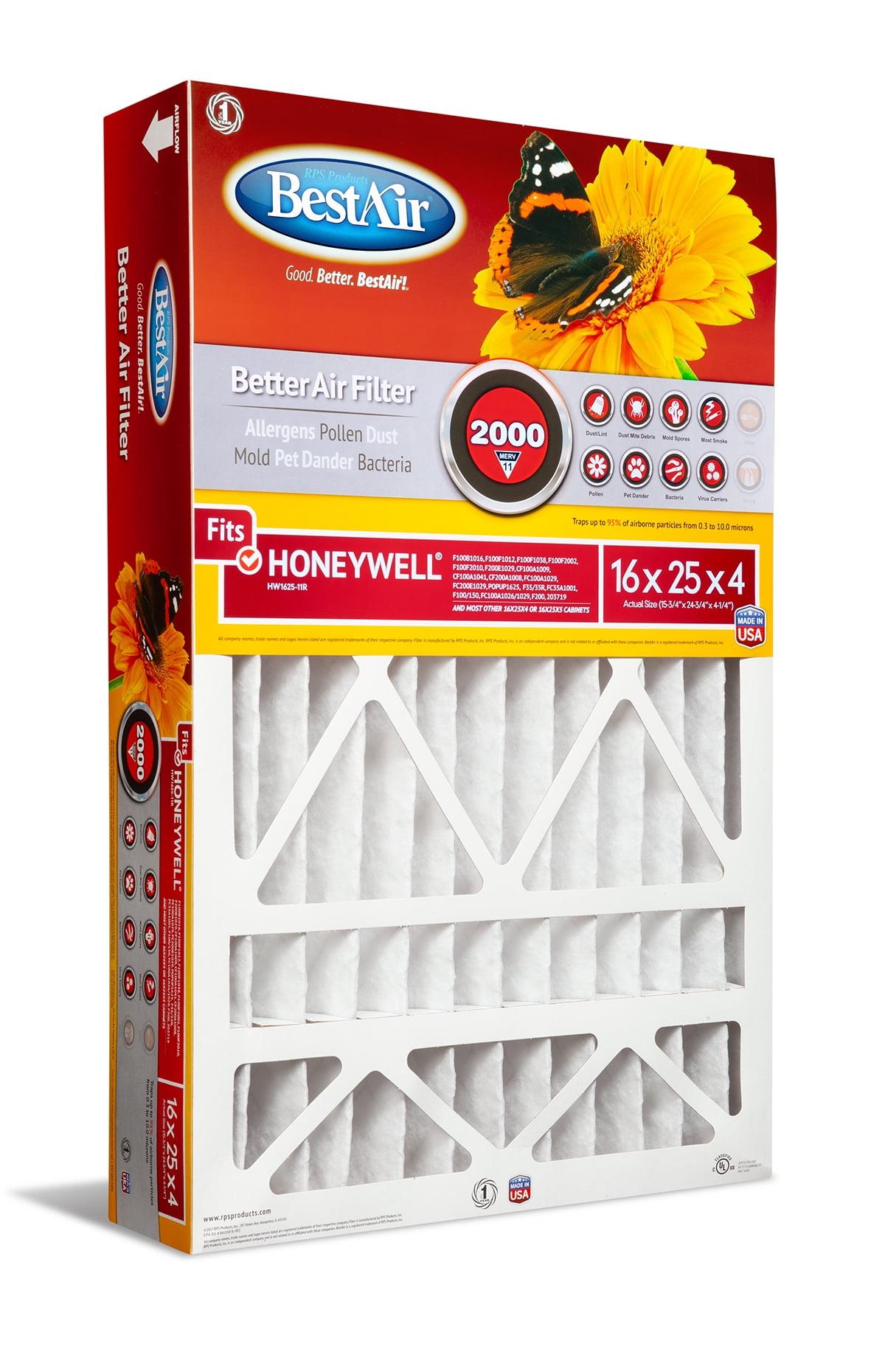 BestAir 3pk Honeywell 16X25X4 Replacement Air Furnace Filter Merv 11: Electrostatic, Captures Dust & Pollen, MERV 11