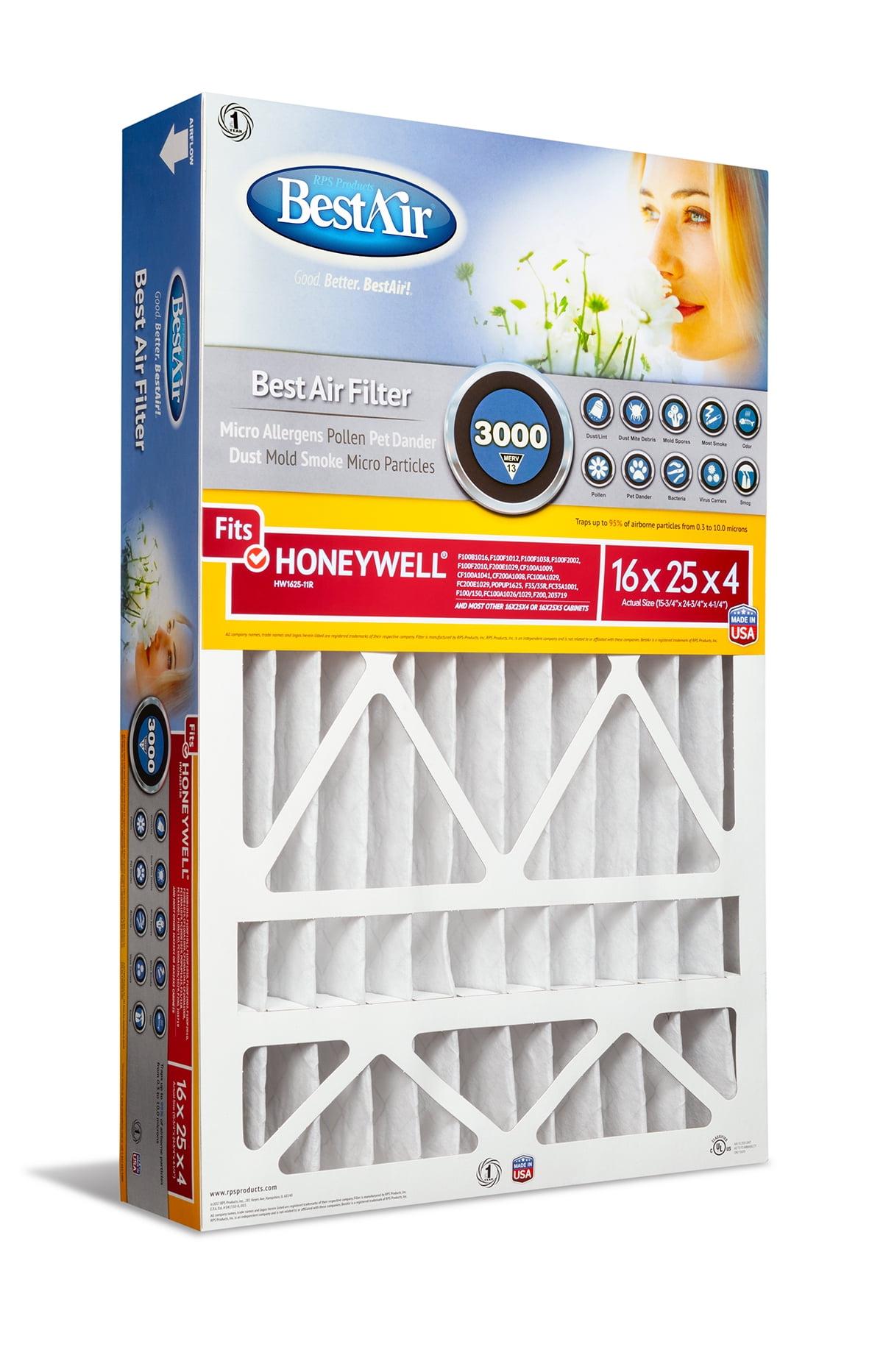 BestAir 3pk 16" x 25" x 4" Honeywell Replacement Air Furnace Filter MERV 13: 4 Inch Electrostatic, EPA Certified