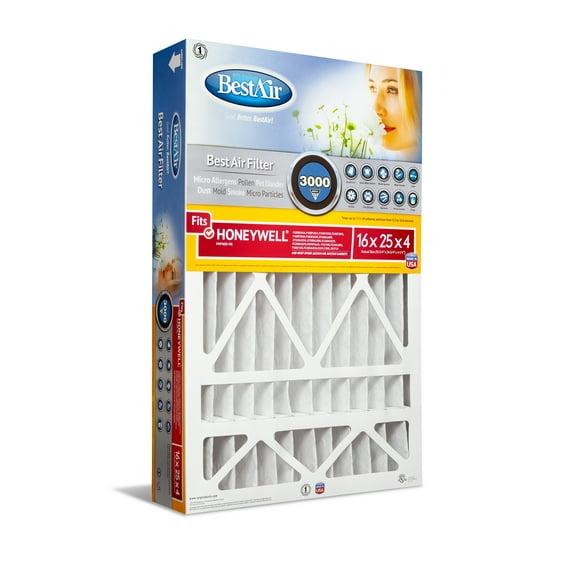 BestAir 3pk 16" x 25" x 4" Honeywell Replacement Air Furnace Filter MERV 13: 4 Inch Electrostatic, EPA Certified