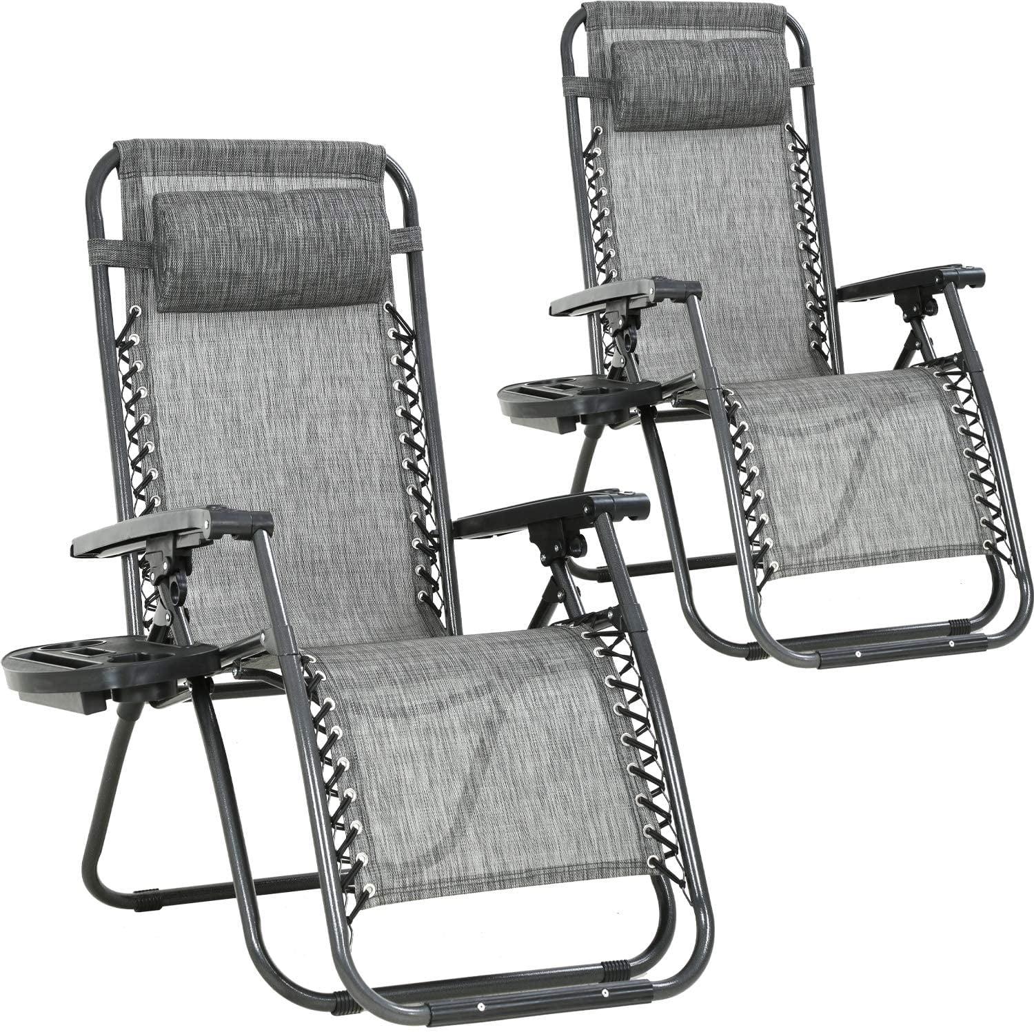 Arlmont & Co. Zero Gravity Chair Set of 2, Outdoor Folding Lounge W/Detachable Headrest & Holder Tray, Adjustable Textilene Lawn Reclining, No Assembly Required, for Patio, Backyard, Garden, Poolside,