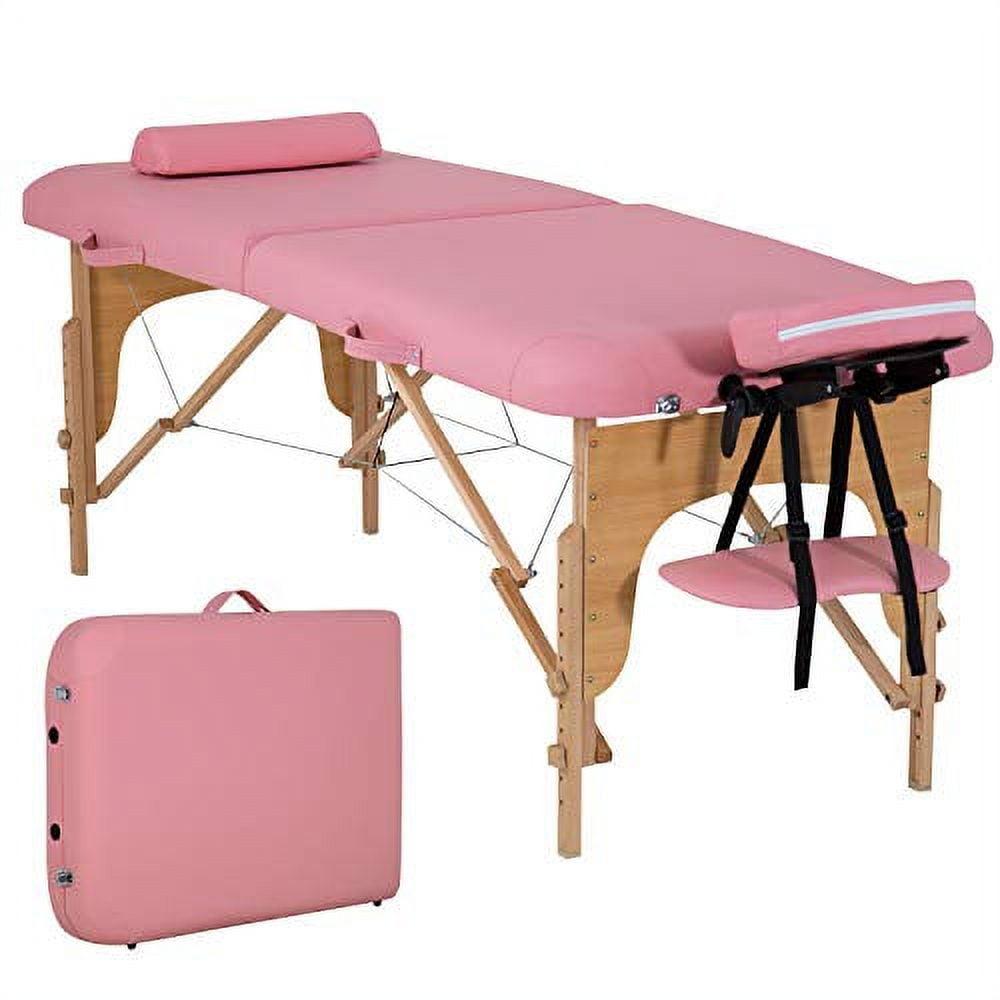 FDW Massage Bed 73 Inches Long Height Adjustable Massage Table W/Sheet Cradle Bolster Portable 2 Folding Massage Salon Table Hanger Tattoo Bed,Pink