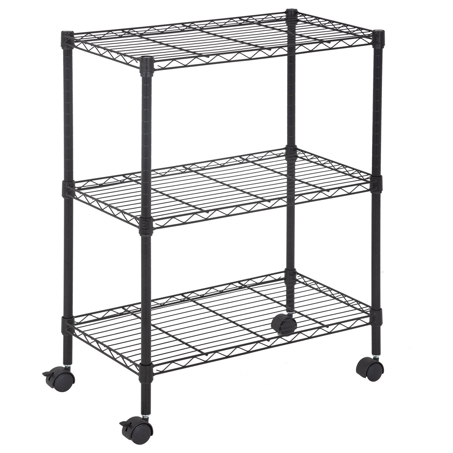 Black 3-Tier Adjustable Wire Shelving with Wheels