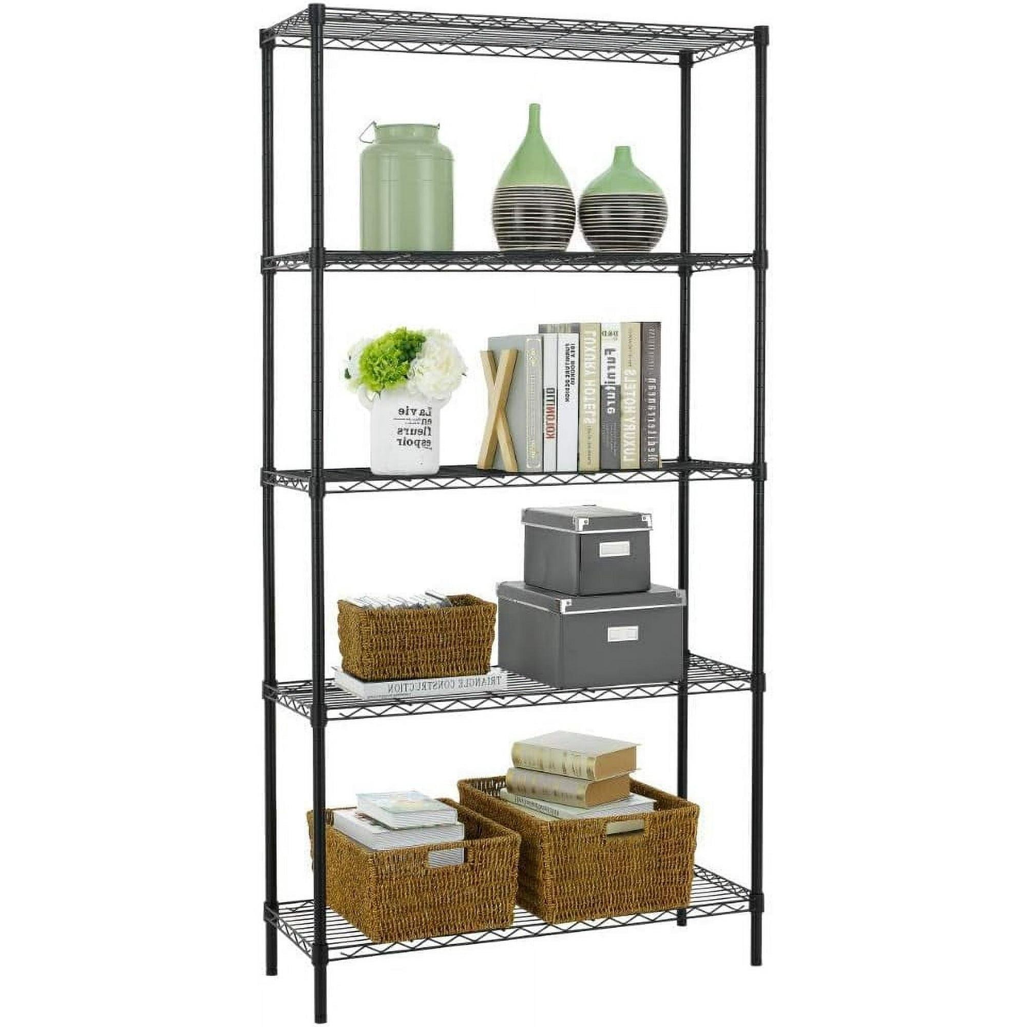 Black 5-Tier Adjustable Wire Shelving Unit for Kitchen and Garage