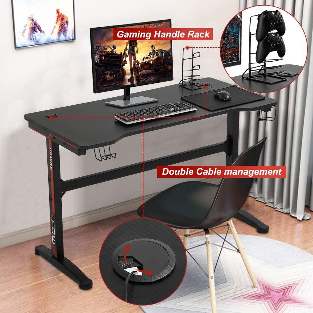 BestOffice Gaming Desk Modern Adult Ergonomic Desk with Cup Holder and Headphone Hook, Red