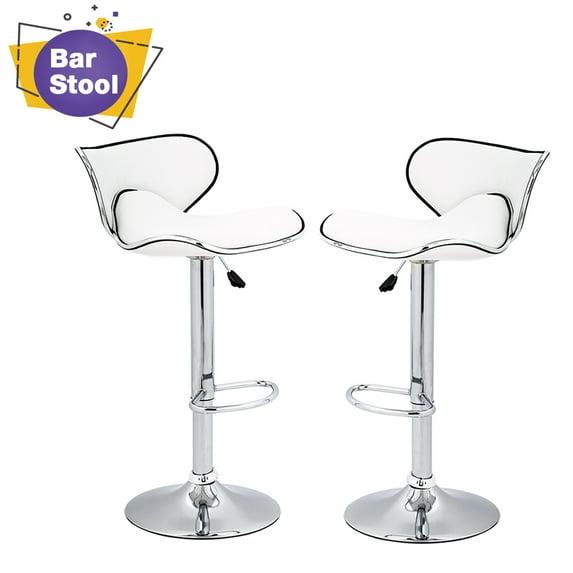 Roundhill Furniture Masaccio Faux Leather Airlift Adjustable Swivel Barstools, White, Set of 2