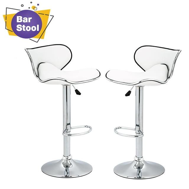 Roundhill Furniture Masaccio Faux Leather Airlift Adjustable Swivel Barstools, White, Set of 2