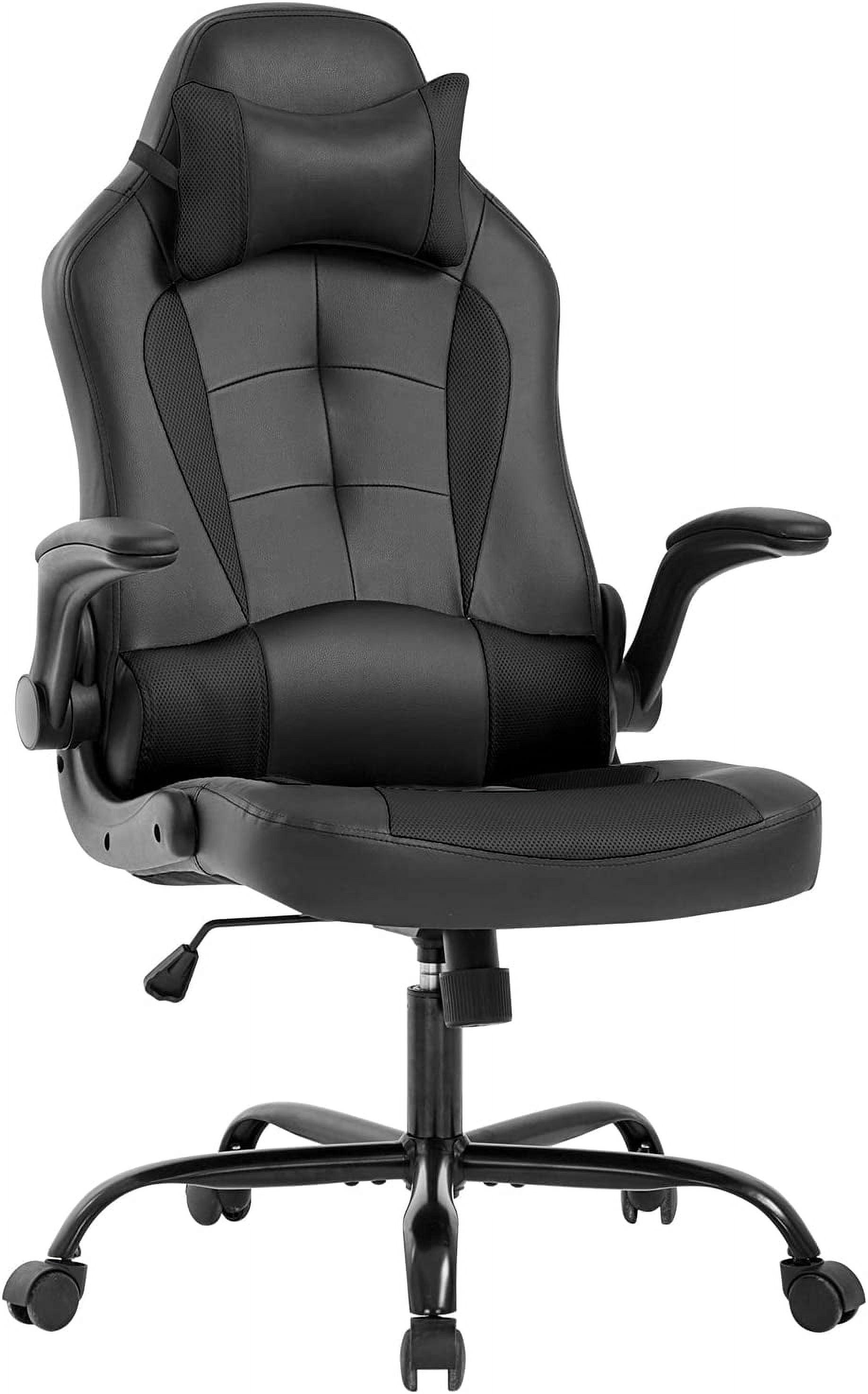 FDW PC Gaming Chair Ergonomic Office Chair Desk Chair with Lumbar Support Flip Up Arms Headrest PU Leather Executive High Back Computer Chair,Black