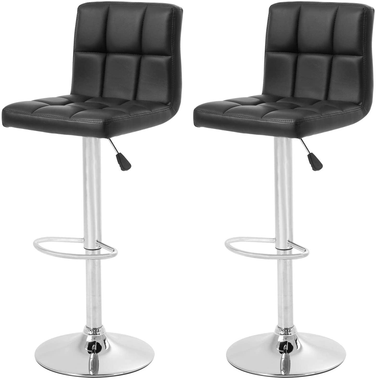 FDW Bar Stool Height Adjustable Swivel Stool with Back PU Leather Kitchen Counter Stools Set of 2 Dining Chairs, Black