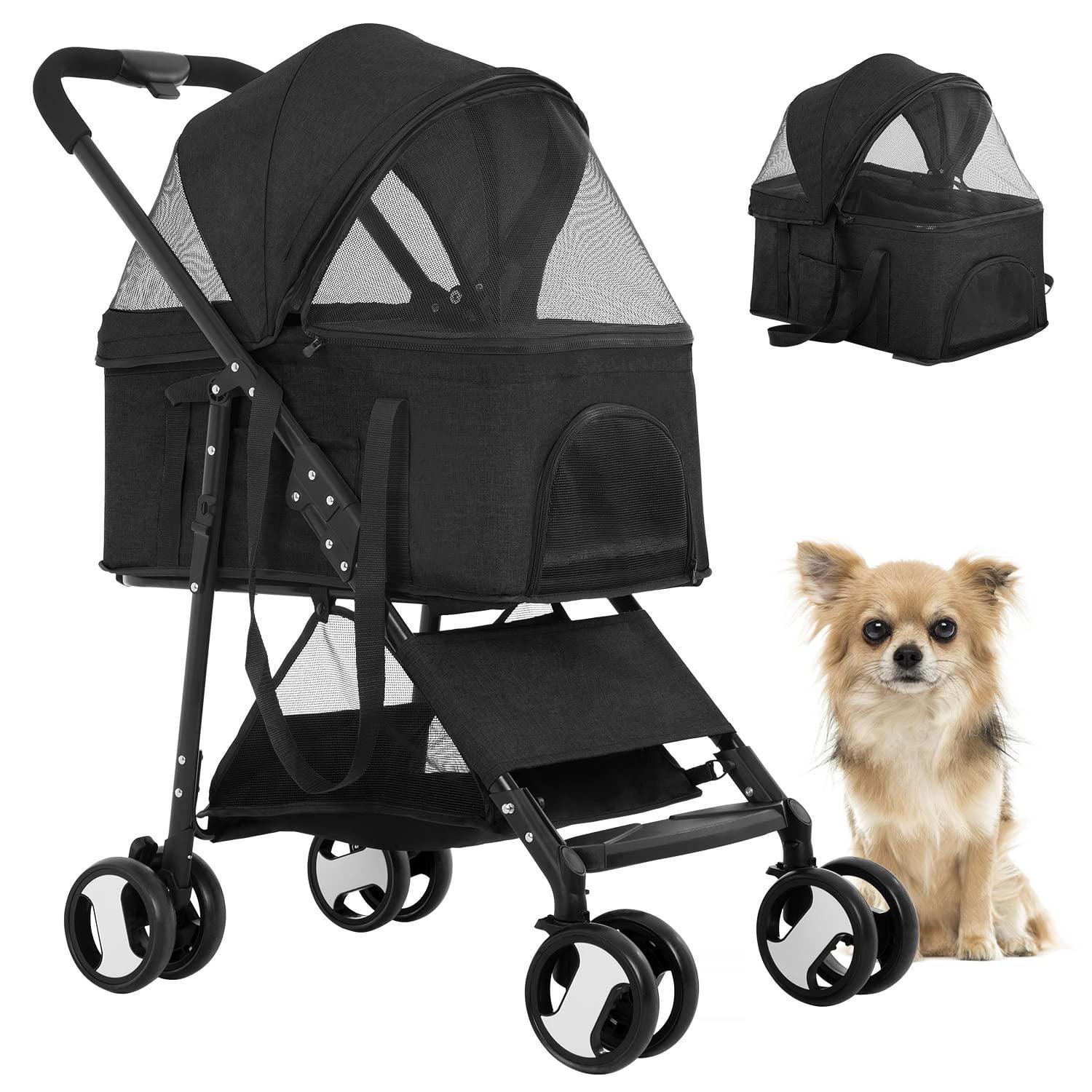 Foldable Pet Stroller with Detachable Carrier