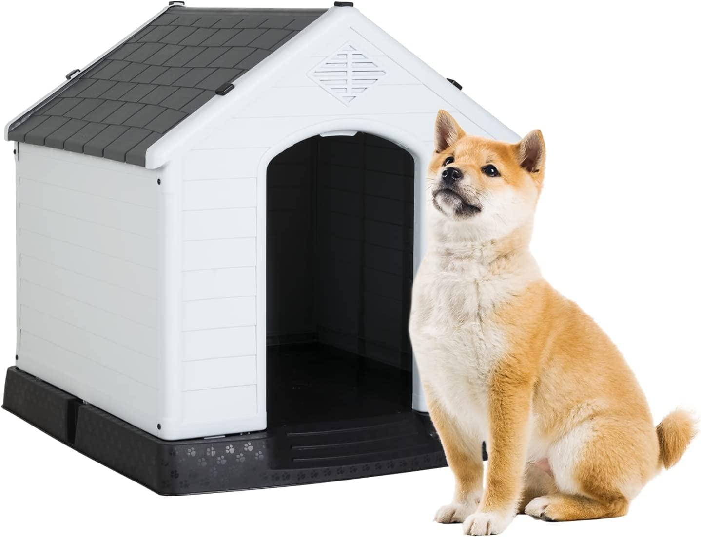 BestPet 32" Insulated Dog House, Durable Plastic, Indoor/Outdoor, Weatherproof, Air Vents, Elevated Floor, Grey