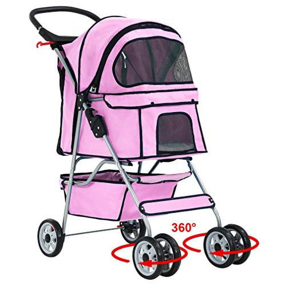 FDW Pet Stroller Cat Dog Cage Stroller Travel Folding Carrier