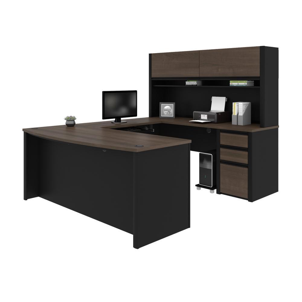 Bestar Connexion 6 Piece U Shaped Computer Desk with Hutch in Antigua and Black