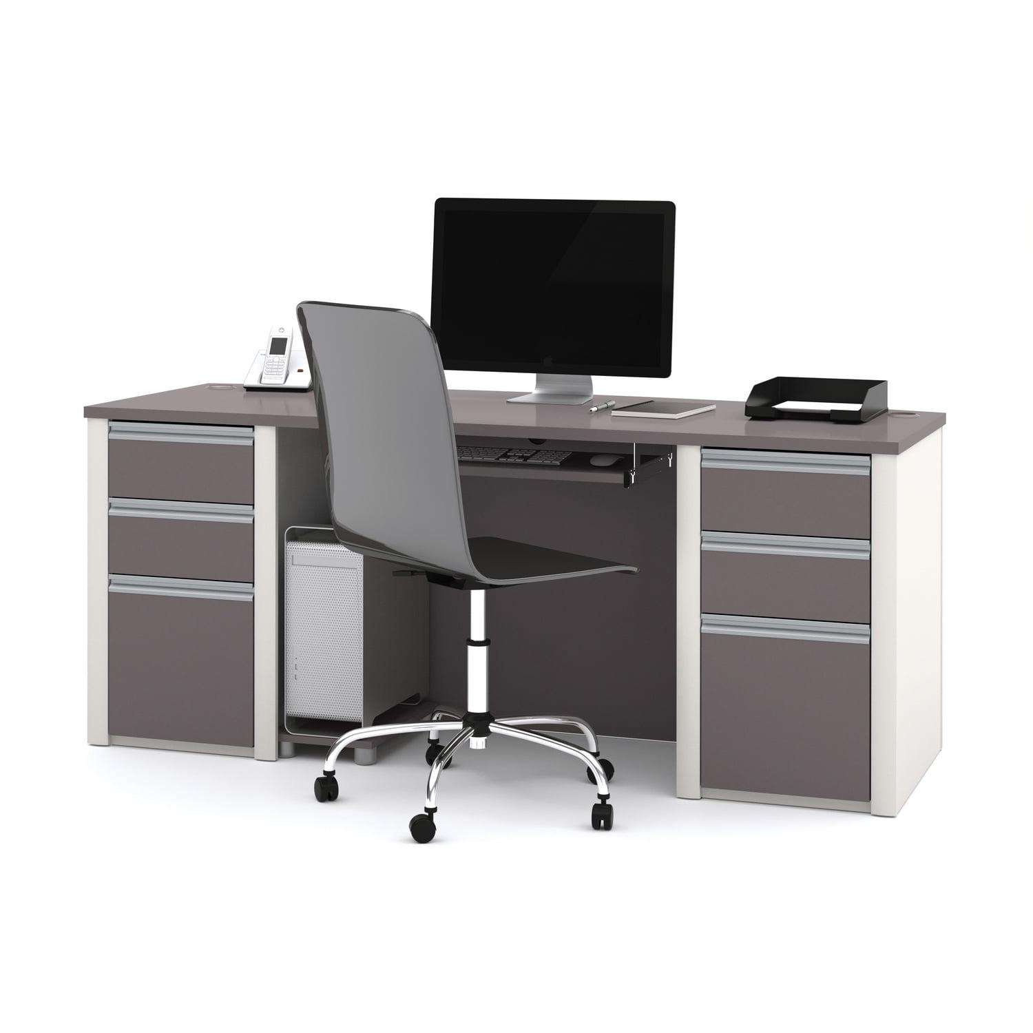 Bestar Connexion Home Office Set with 2 Pedestals in Sandstone and Slate