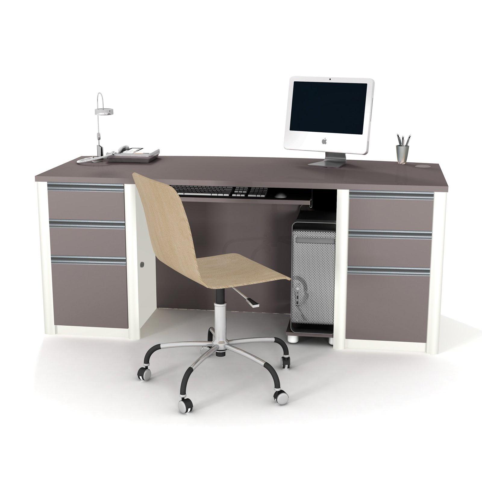 Contemporary Executive Slate & Sandstone Desk with Filing Cabinet