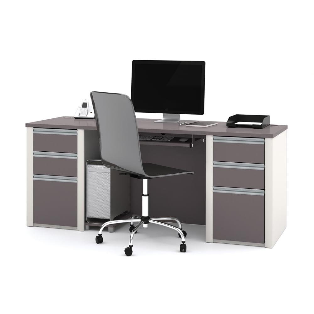 Bestar Connexion Home Office Set with 2 Pedestals in Sandstone and Slate