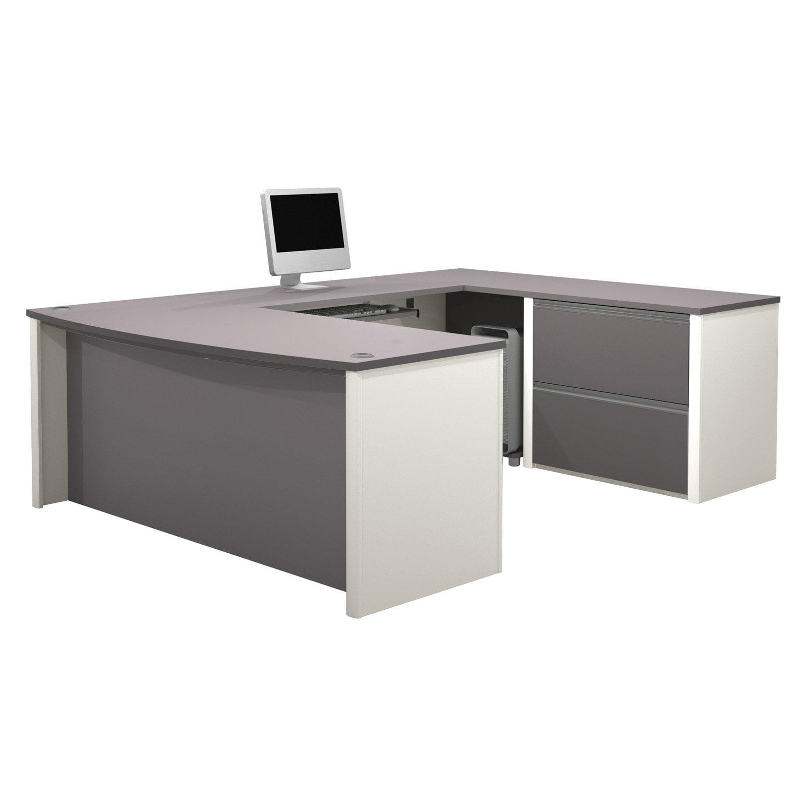 Bestar Connexion U-Shape Home Office Set Pedestal in Sandstone and Slate