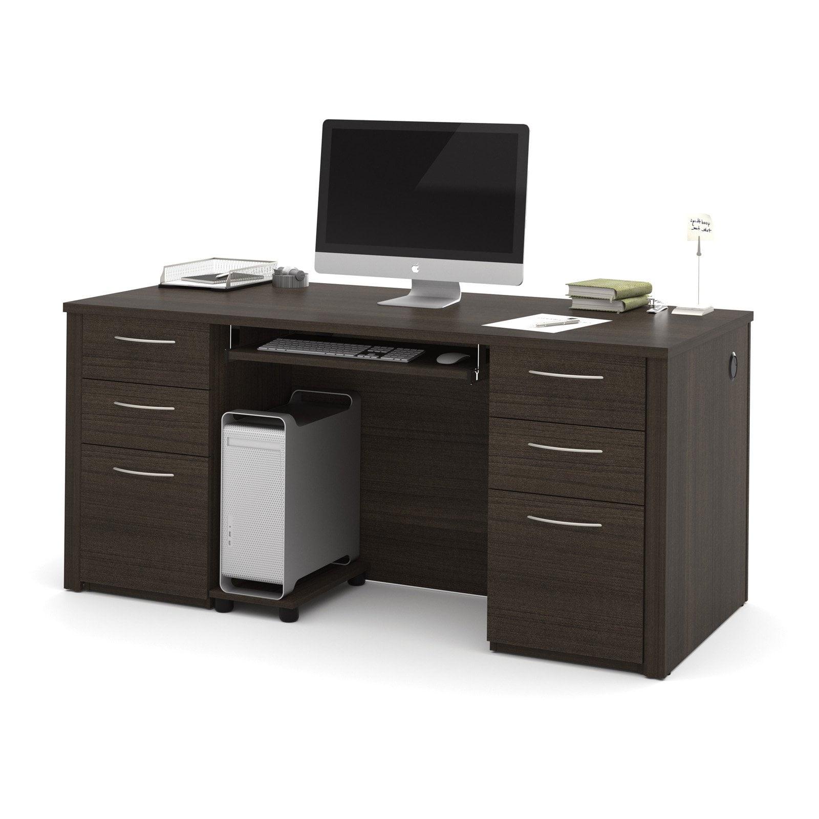 Contemporary Dark Chocolate Executive Desk with Dual Pedestals