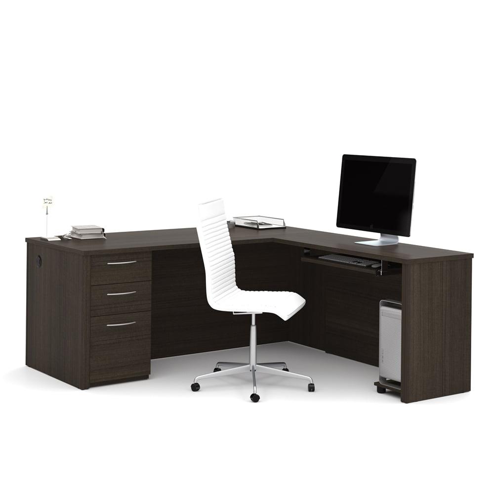 Contemporary Modern Dark Chocolate L-Shaped Desk with Drawers