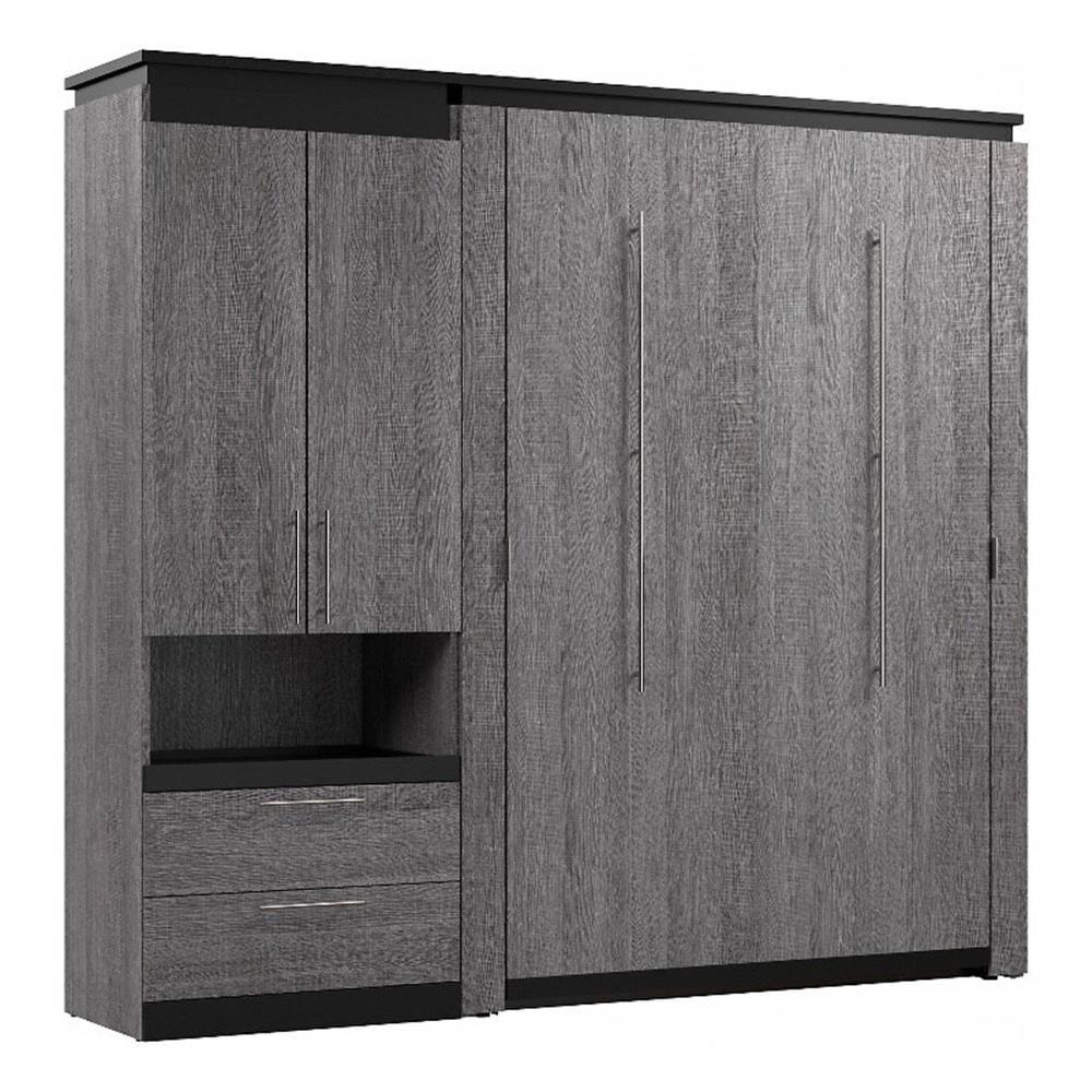 Bestar Orion 89" Full Murphy Bed with Storage Cabinet in Bark Gray
